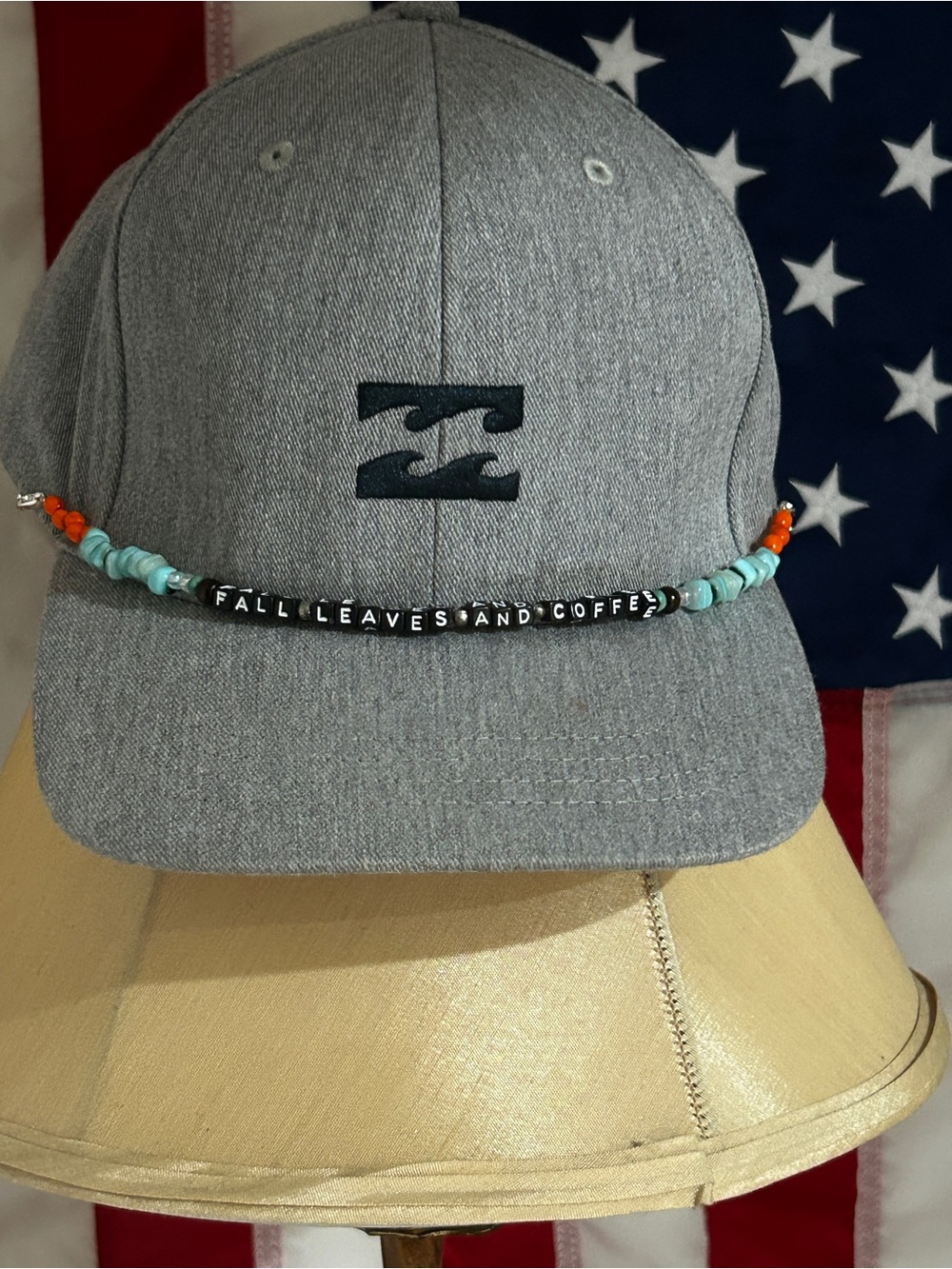 Beaded hat chain Fall leaves & coffee handmade brand new